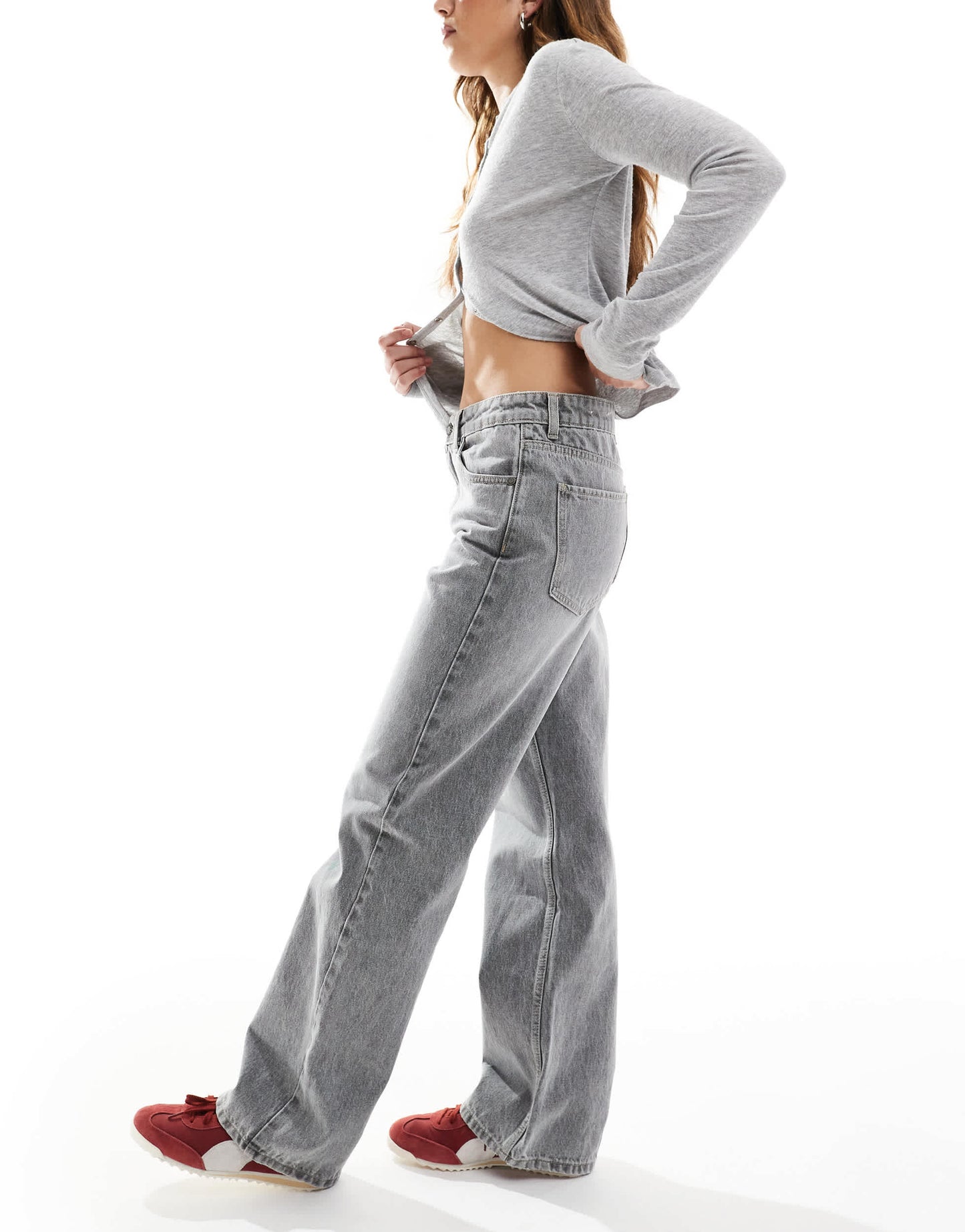 Bershka straight wide leg jeans in dark grey