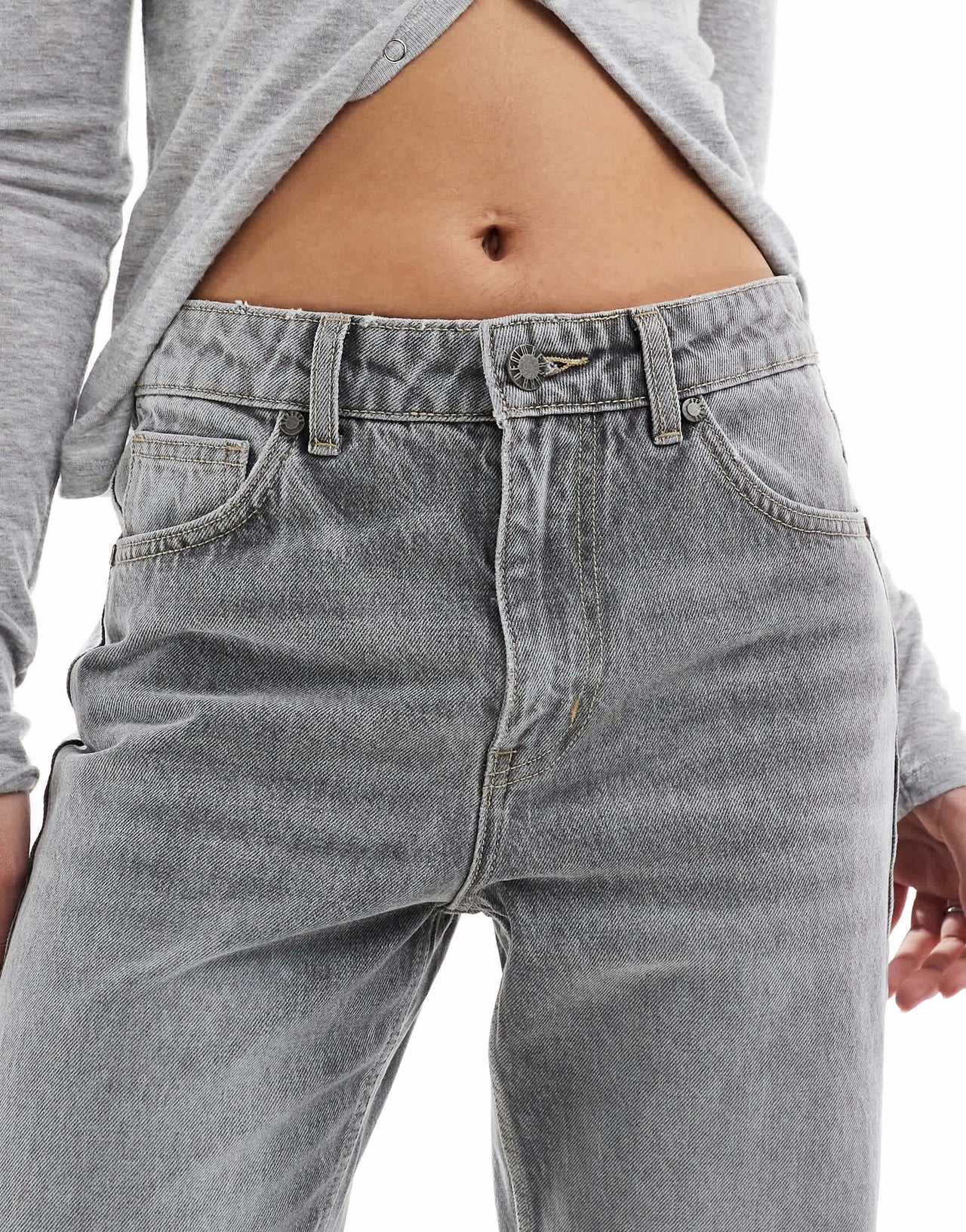 Bershka straight wide leg jeans in dark grey