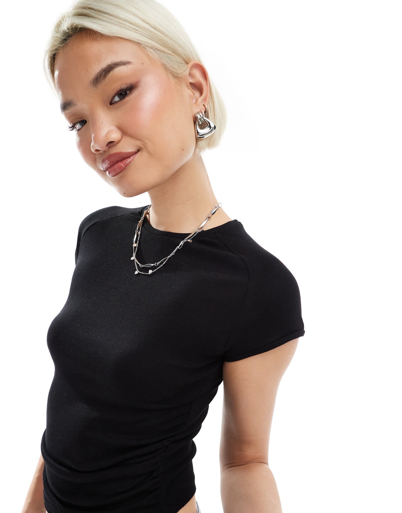Bershka ruched side baby tee two pack in black and white