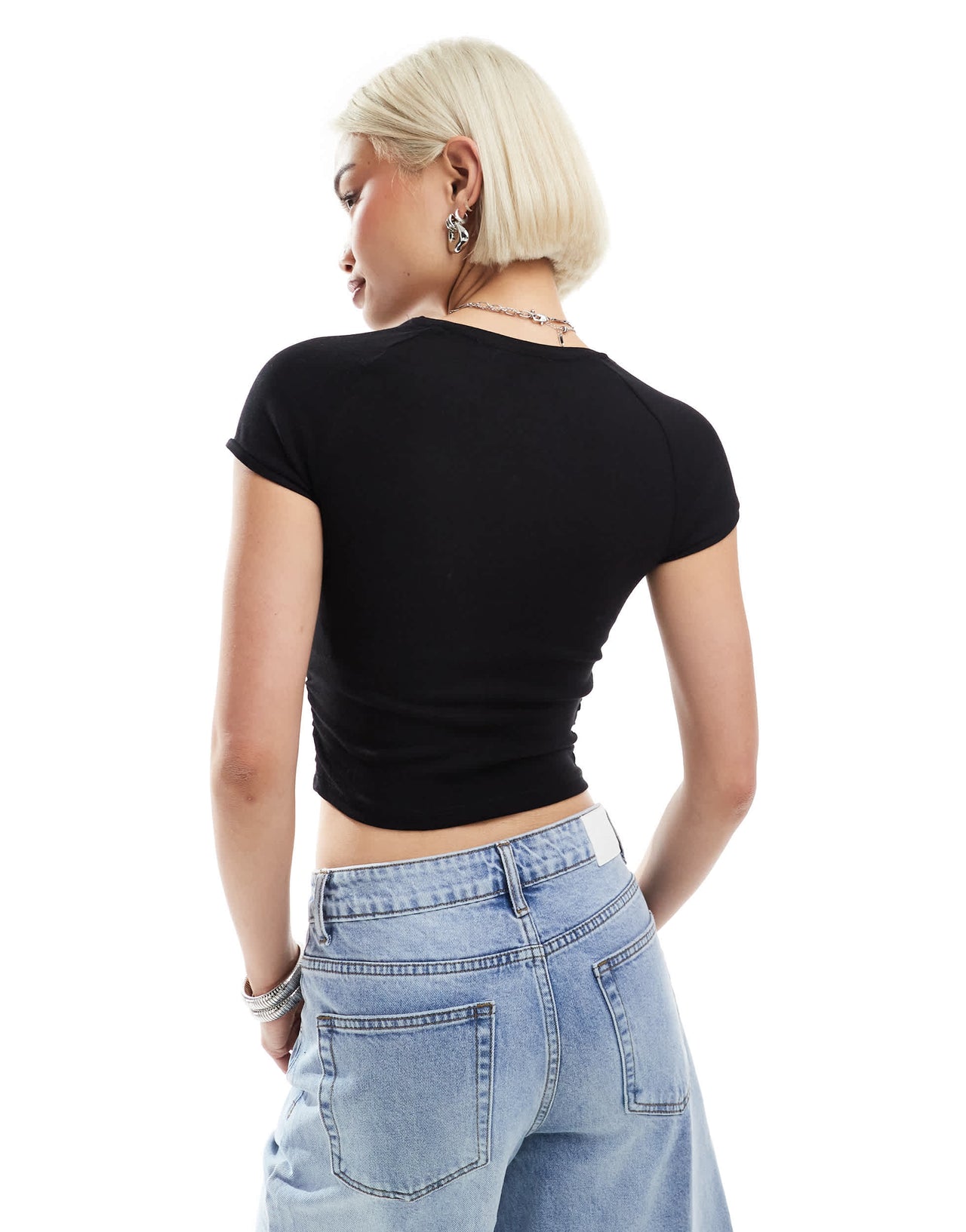 Bershka ruched side baby tee two pack in black and white