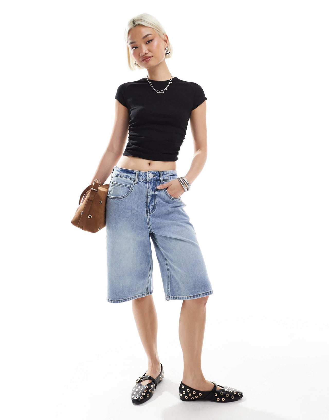 Bershka ruched side baby tee two pack in black and white