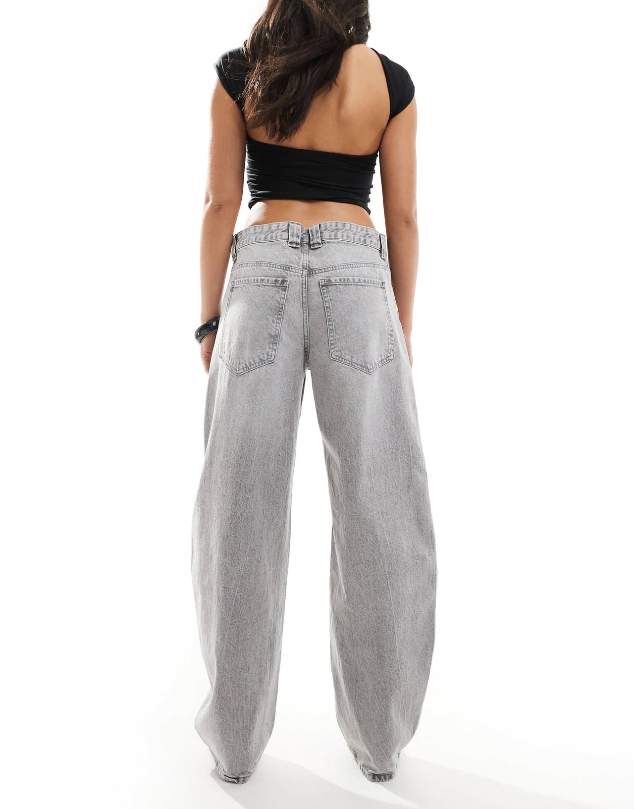Bershka baggy balloon leg jeans in light grey