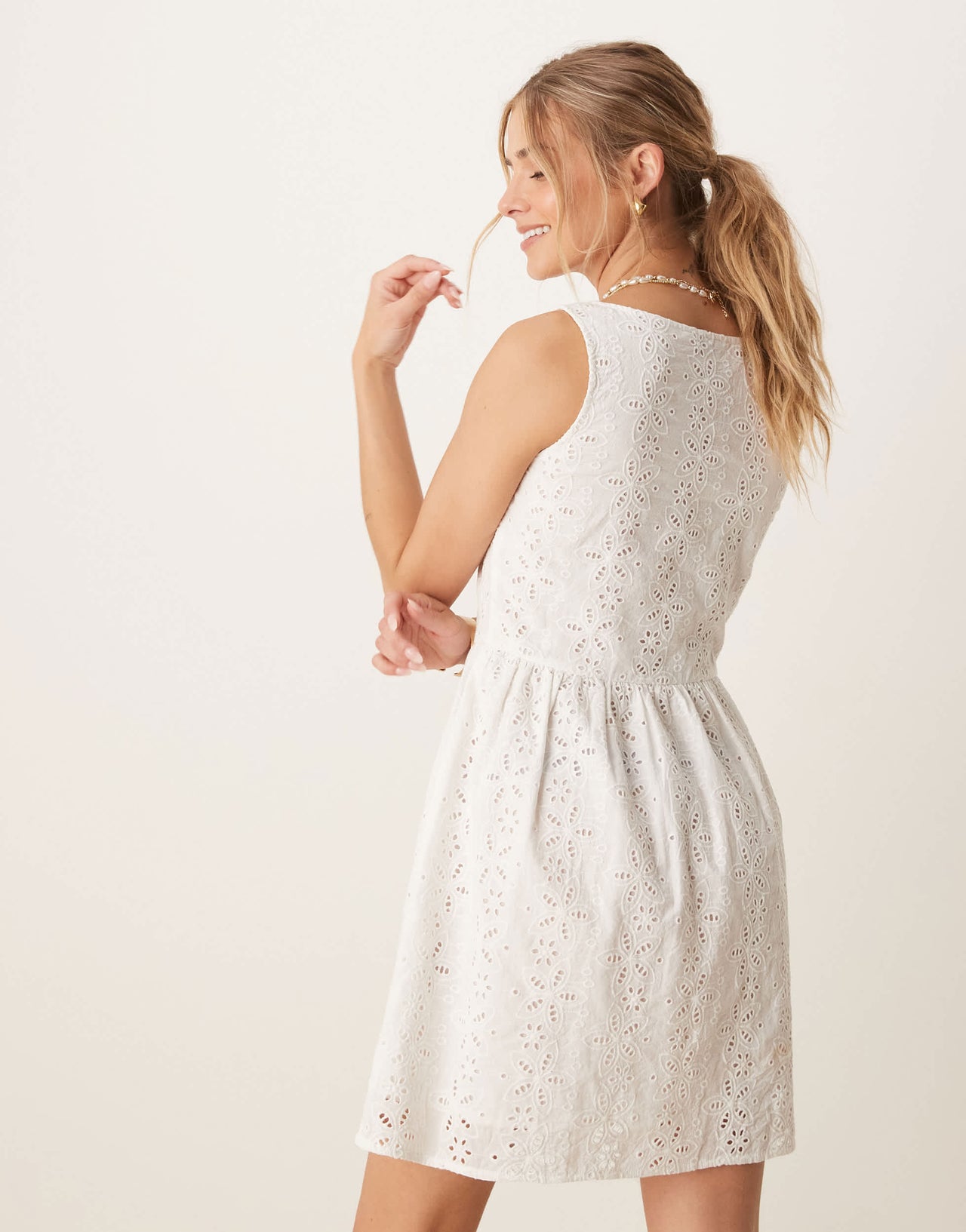 Brave Soul broderie mini dress in white