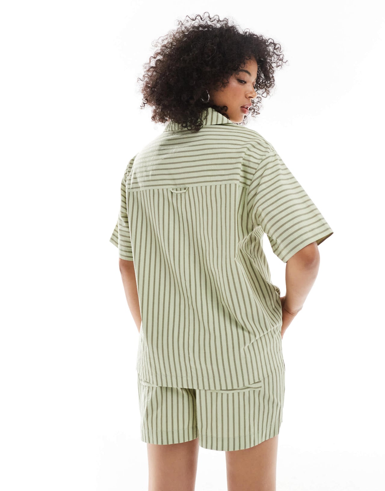 ASOS DESIGN seersucker shirt co-ord in khaki stripe