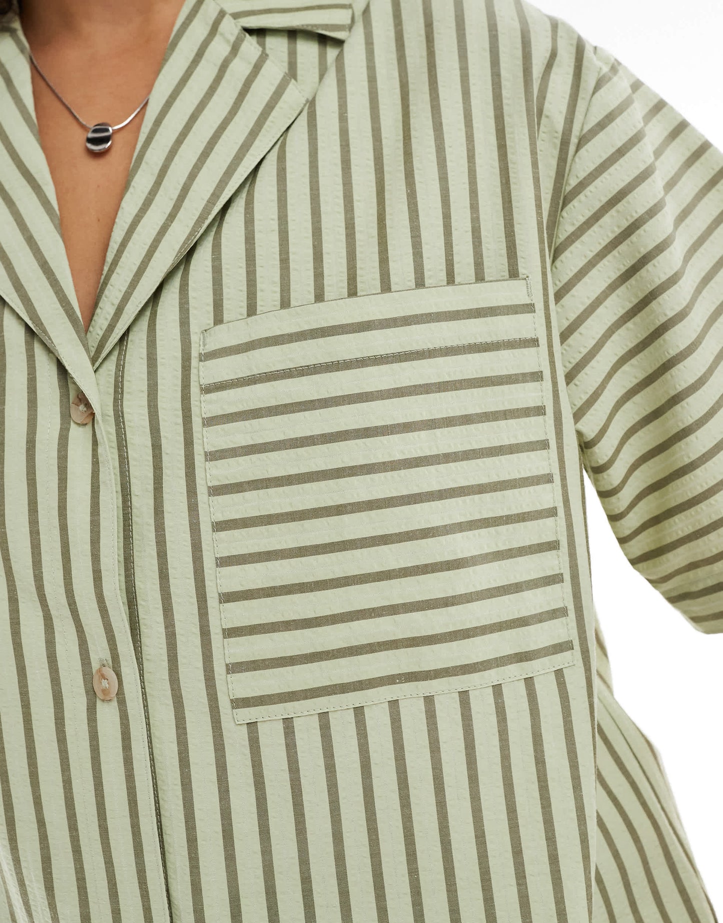ASOS DESIGN seersucker shirt co-ord in khaki stripe