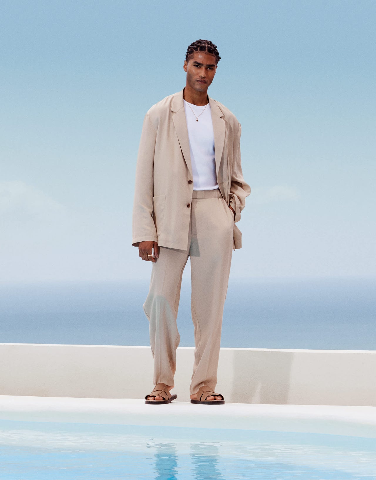 ASOS DESIGN oversized tapered lightweight suit trousers in stone