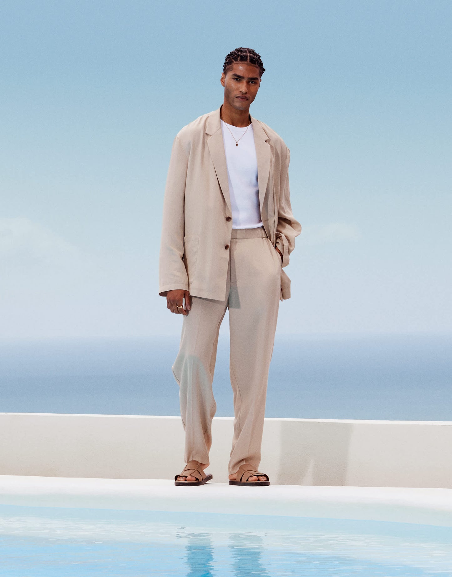ASOS DESIGN oversized tapered lightweight suit trousers in stone
