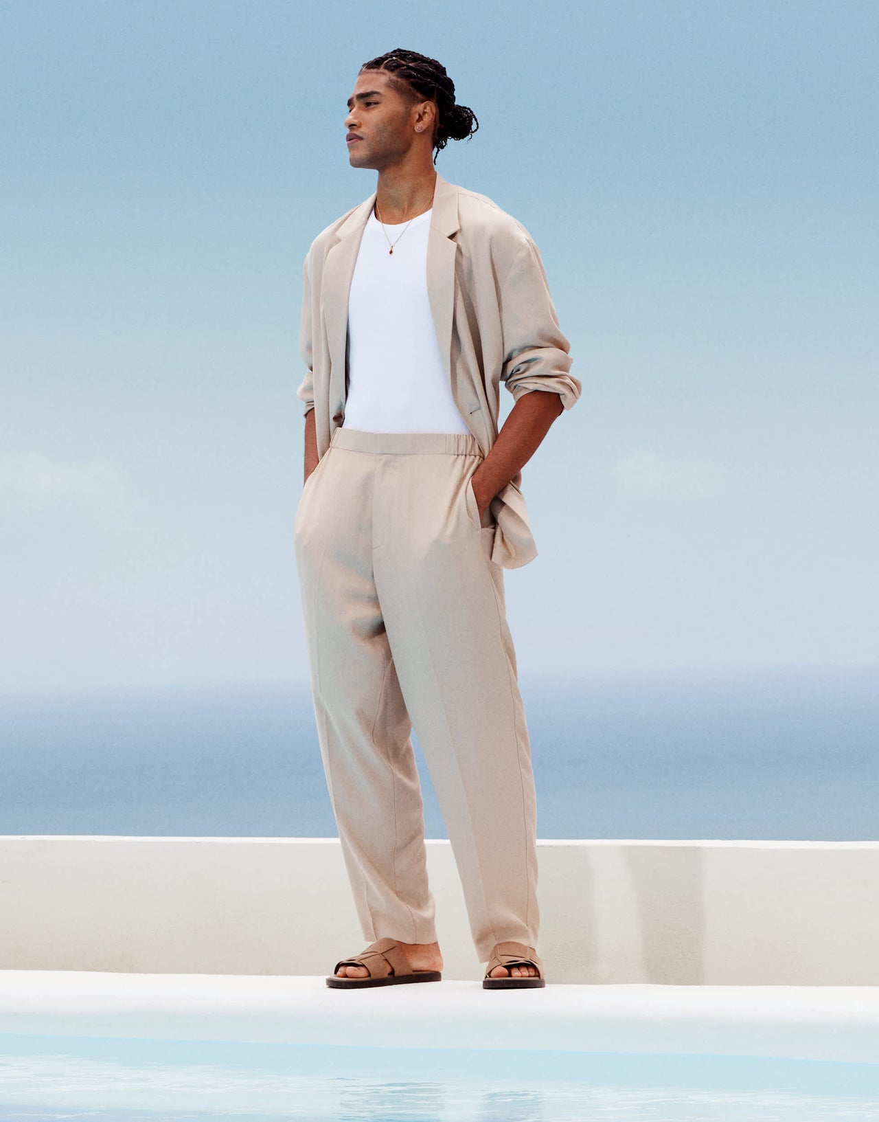 ASOS DESIGN oversized tapered lightweight suit trousers in stone