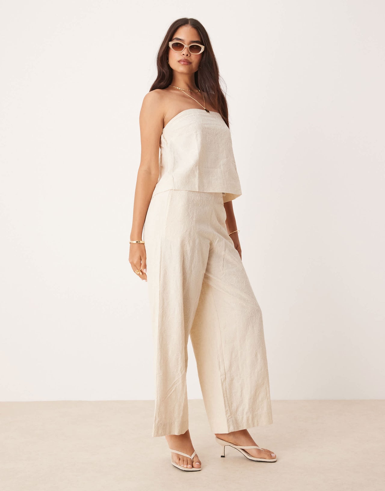 ASOS DEISIGN embroidery detail co-ord trouser in cream