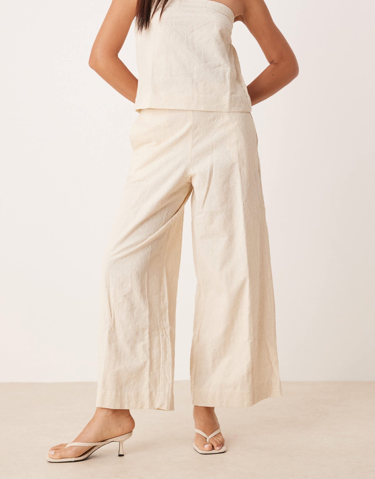 ASOS DEISIGN embroidery detail co-ord trouser in cream