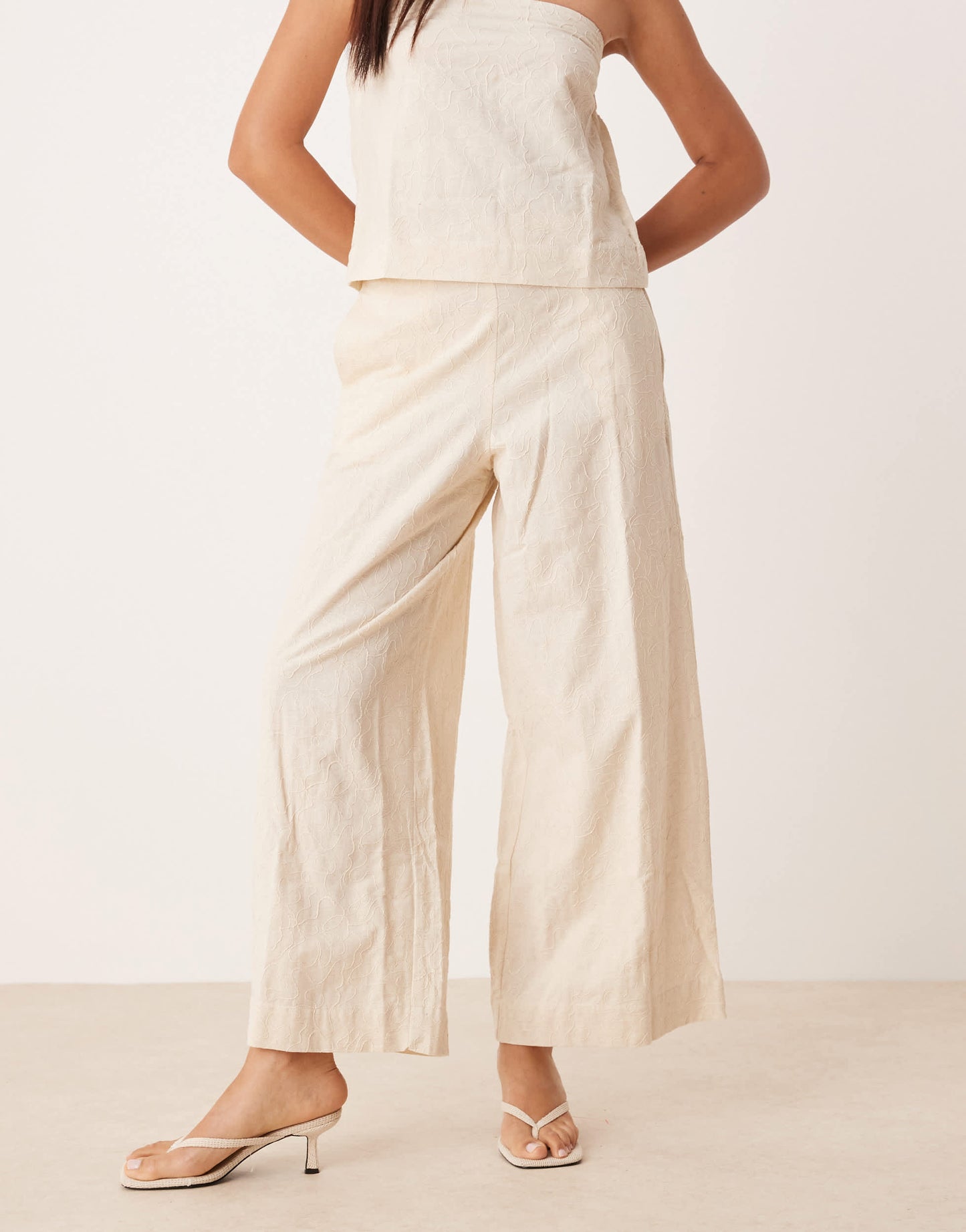 ASOS DEISIGN embroidery detail co-ord trouser in cream