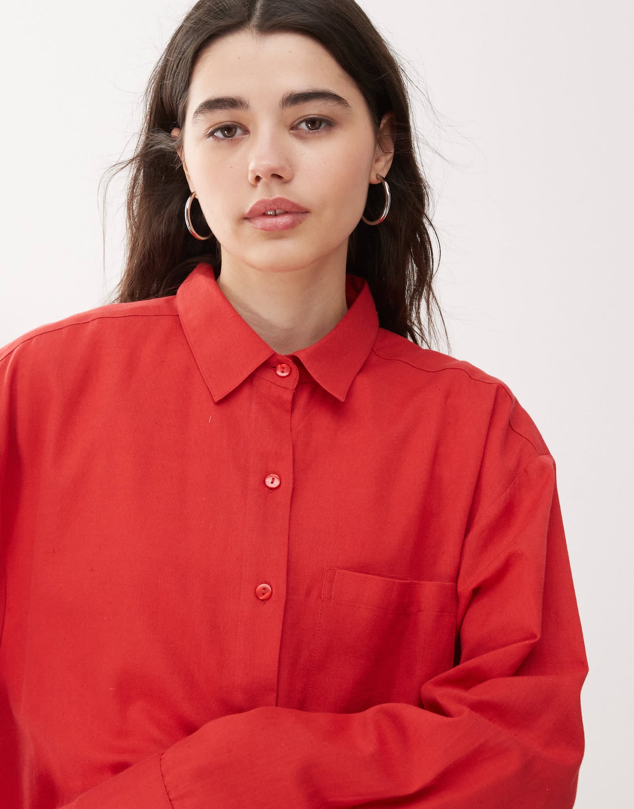 COLLUSION oversized linen look shirt in red