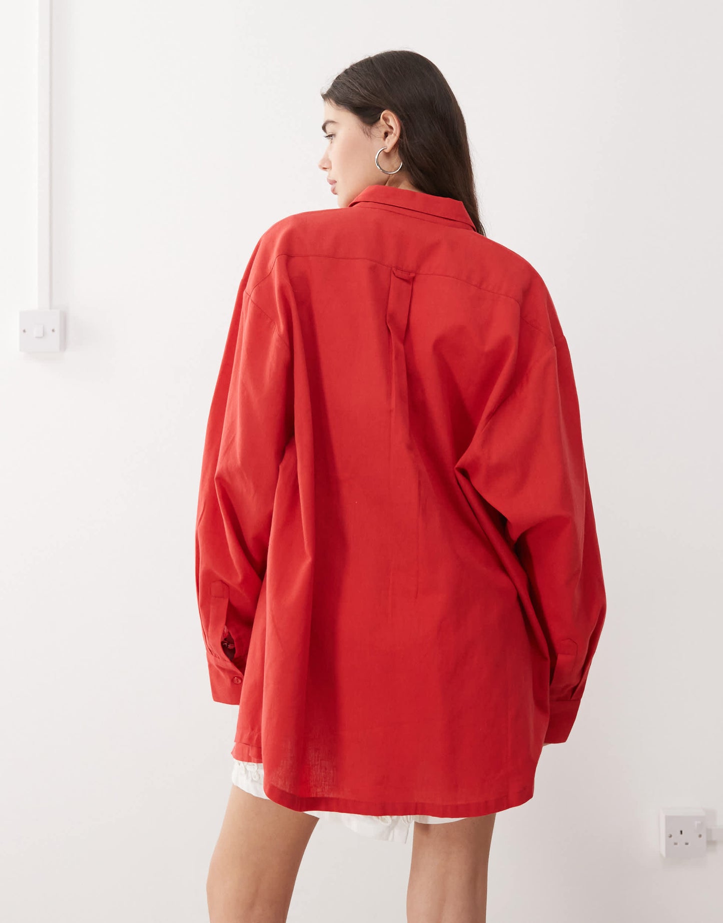 COLLUSION oversized linen look shirt in red