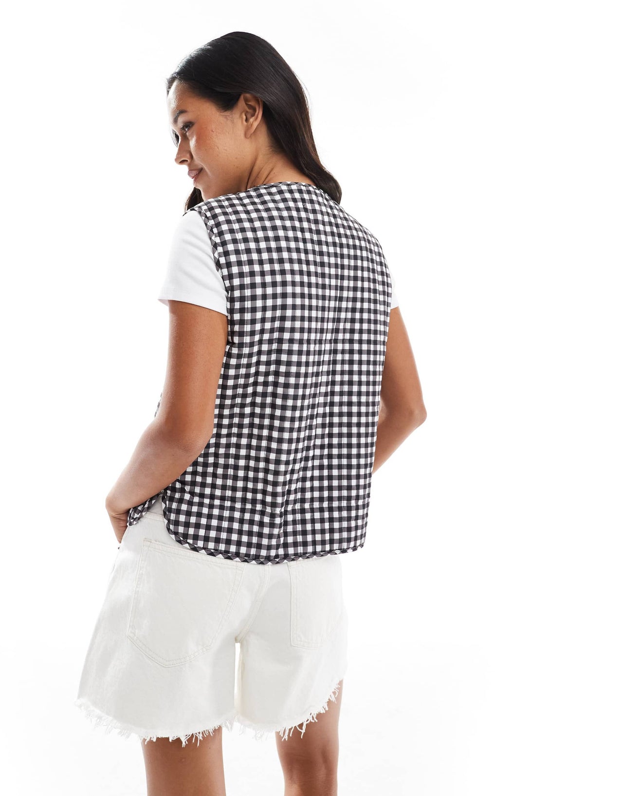 New Look sleeveless padded jacket in black gingham - BLACK