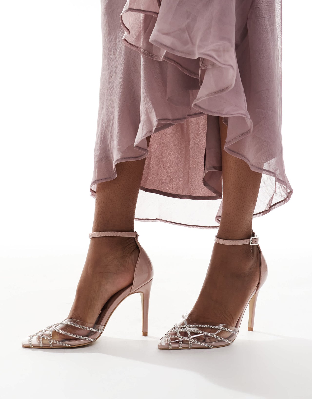 New Look embellished acrylic heeled court shoe in pink