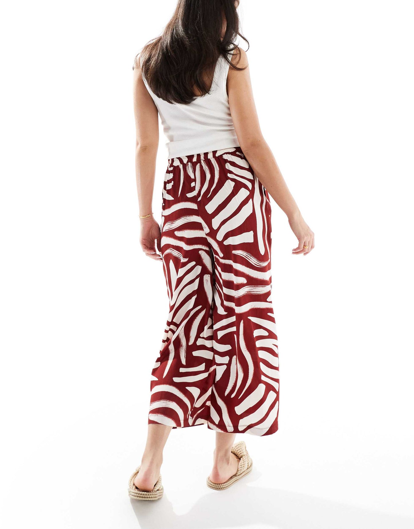 New Look cropped wide leg trousers in brown pattern