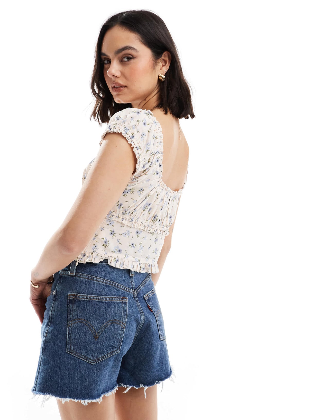 New Look tie front pintuck milkmaid top in floral print
