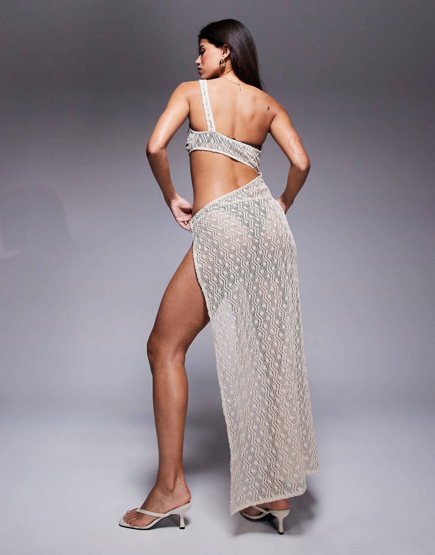 ASOS DESIGN Rina raffia flower maxi beach dress in white