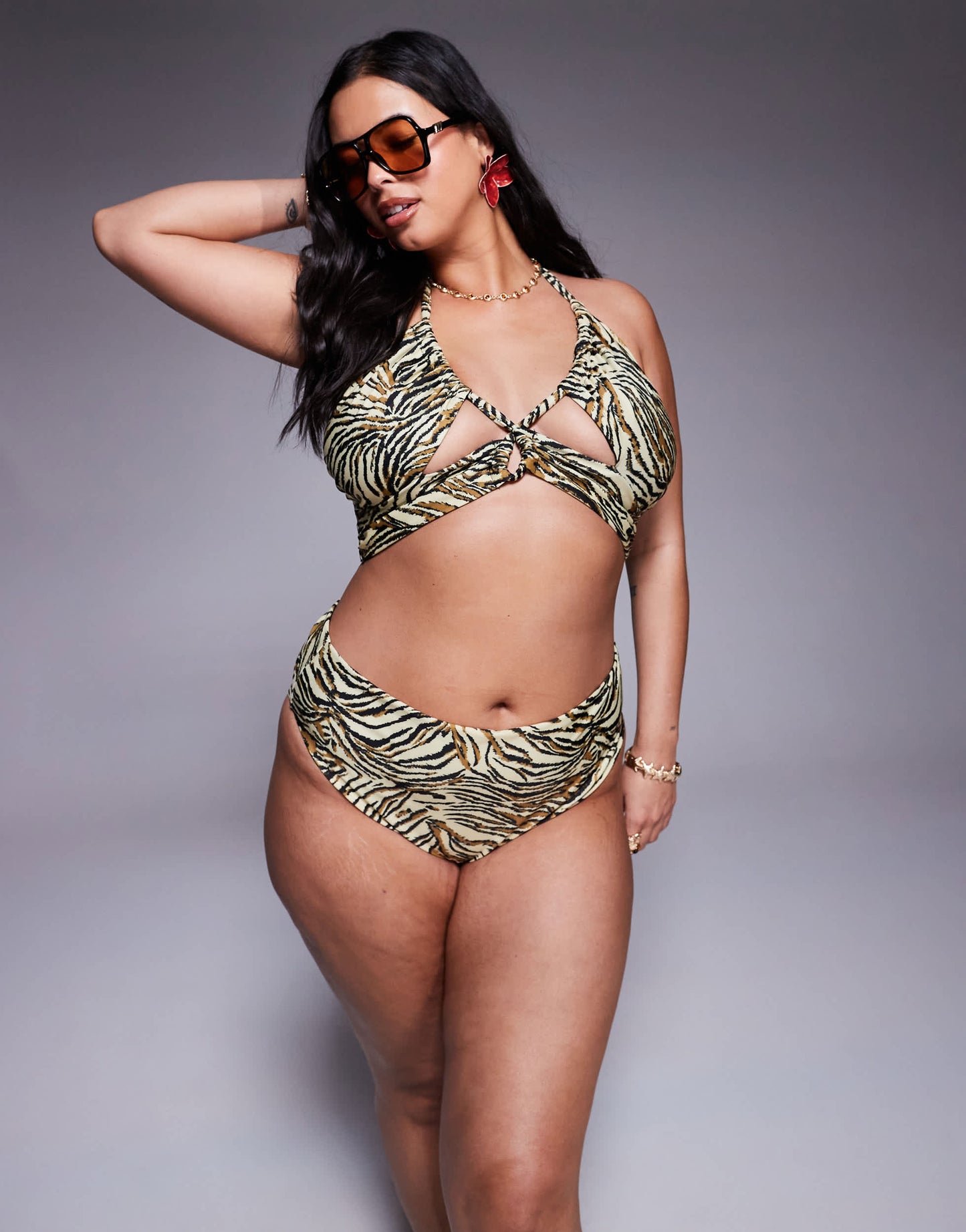ASOS DESIGN Curve Gia high leg high waist bikini bottom in animal print