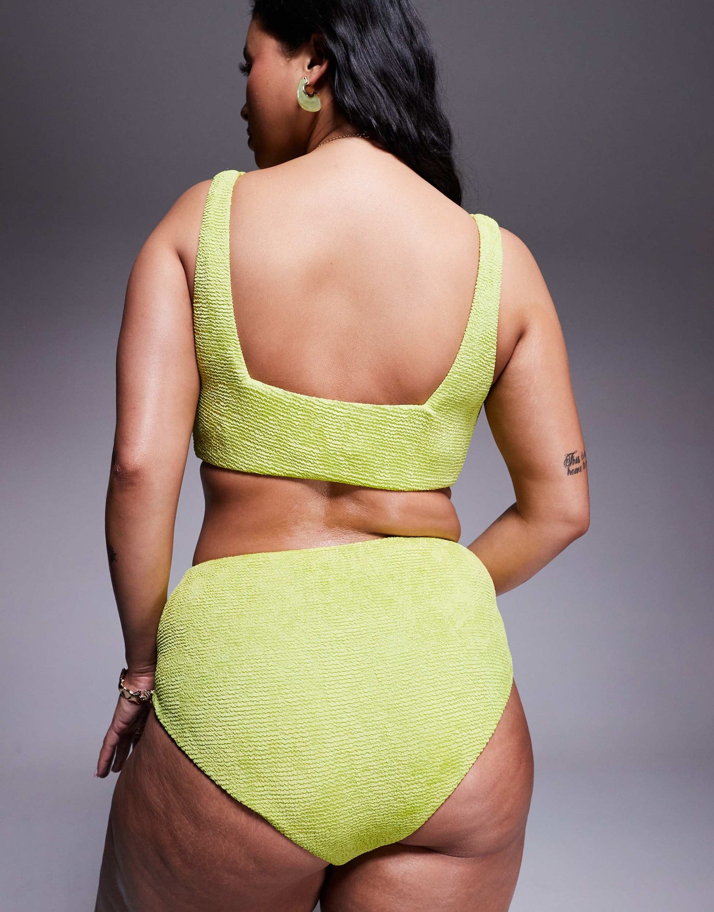 ASOS DESIGN Curve Bella textured  high waist high leg bikini bottom in bright chartreuse