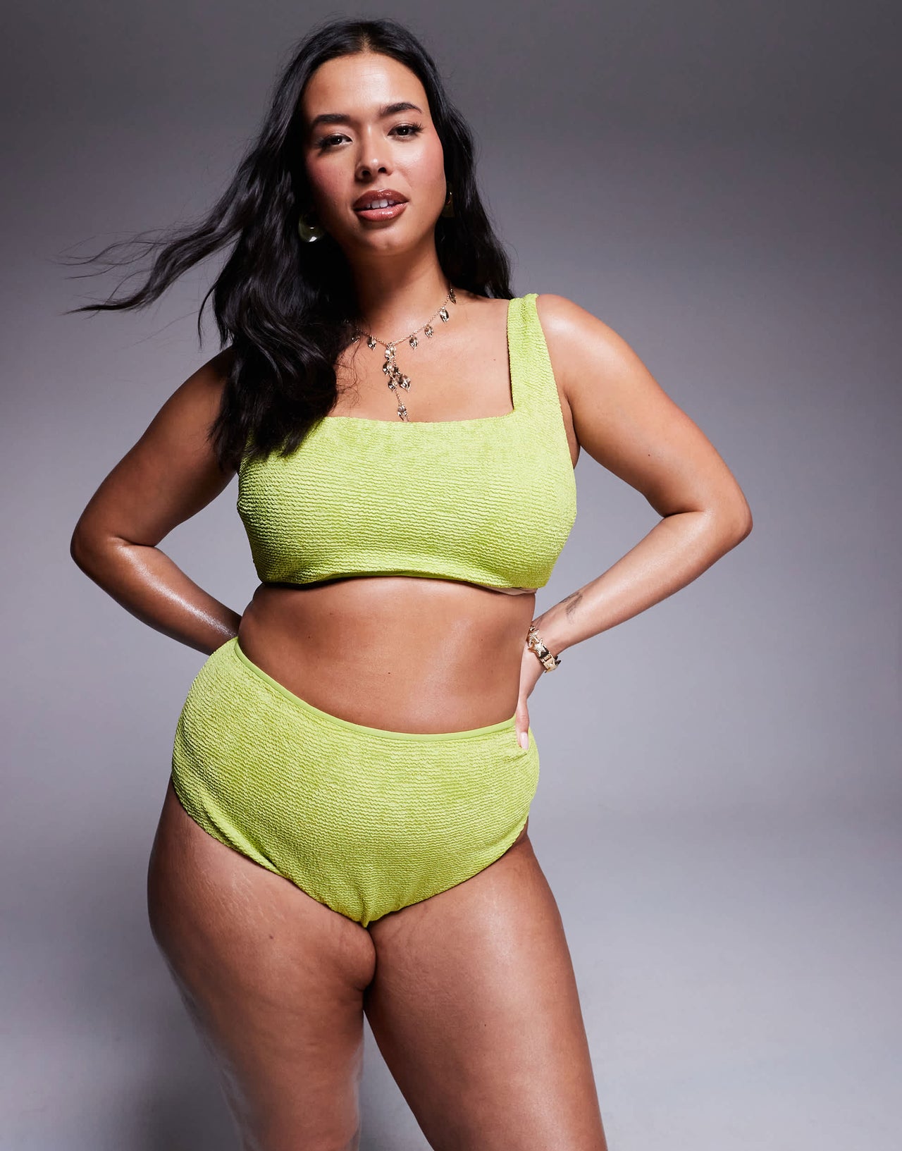 ASOS DESIGN Curve Bella textured bikini top in bright chartreuse