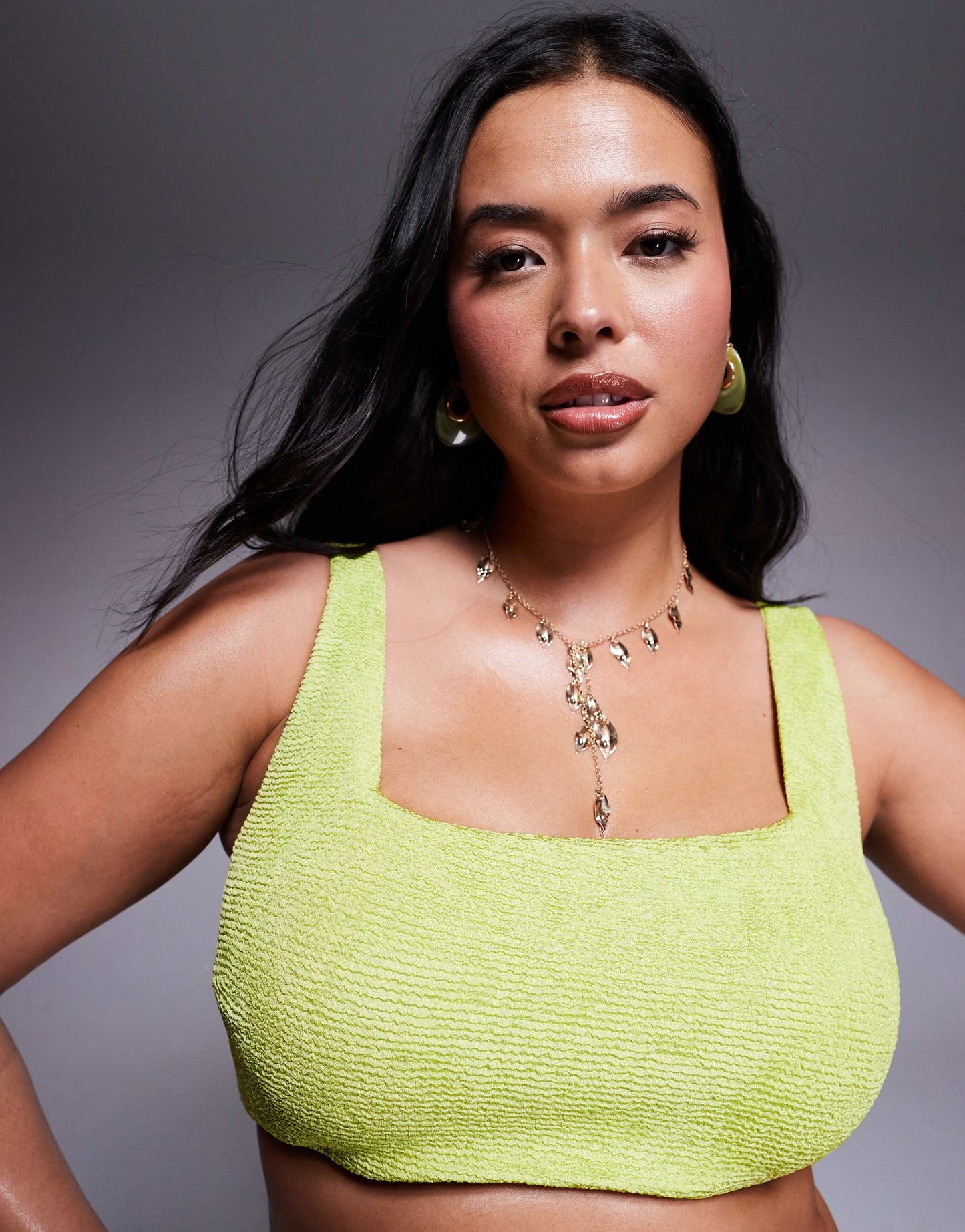 ASOS DESIGN Curve Bella textured bikini top in bright chartreuse