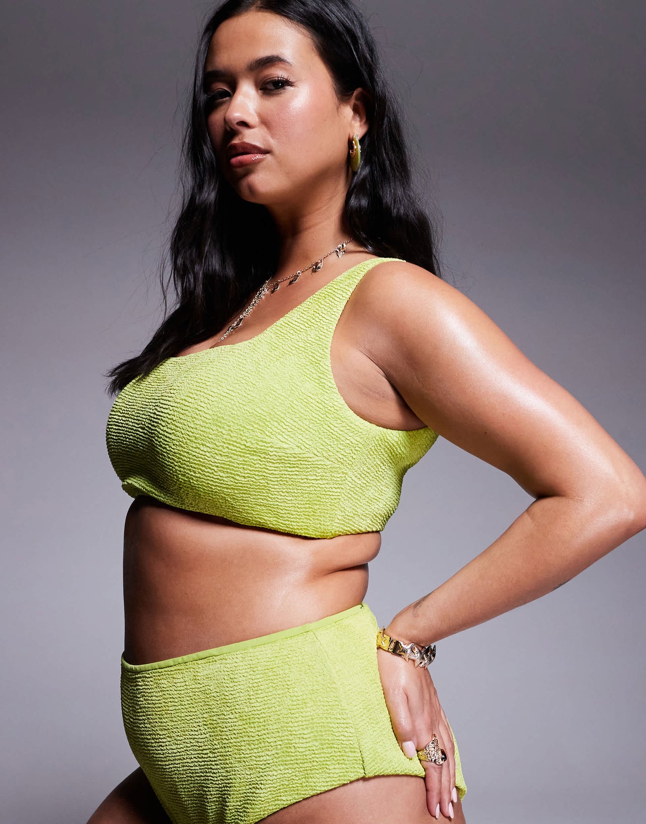 ASOS DESIGN Curve Bella textured bikini top in bright chartreuse
