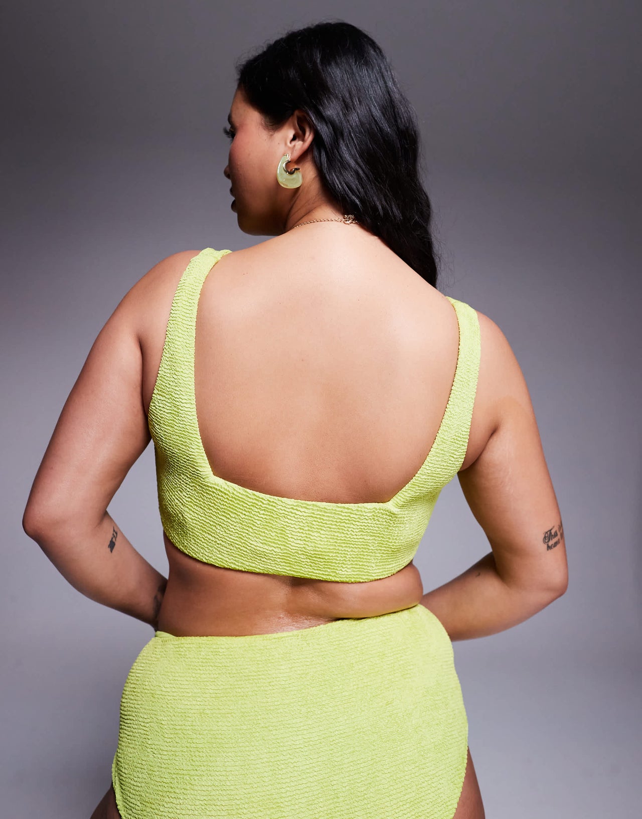 ASOS DESIGN Curve Bella textured bikini top in bright chartreuse