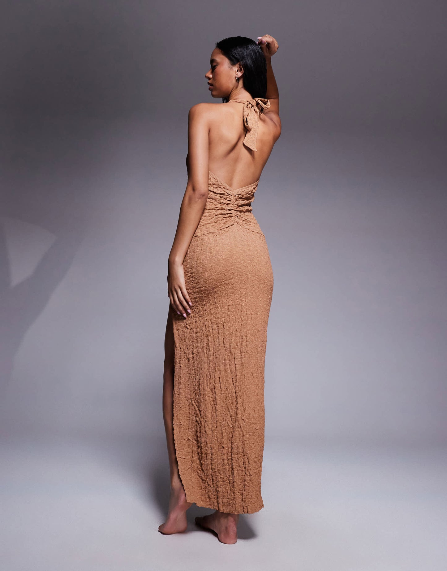 ASOS DESIGN Raffi plunge maxi beach dress in dark brown