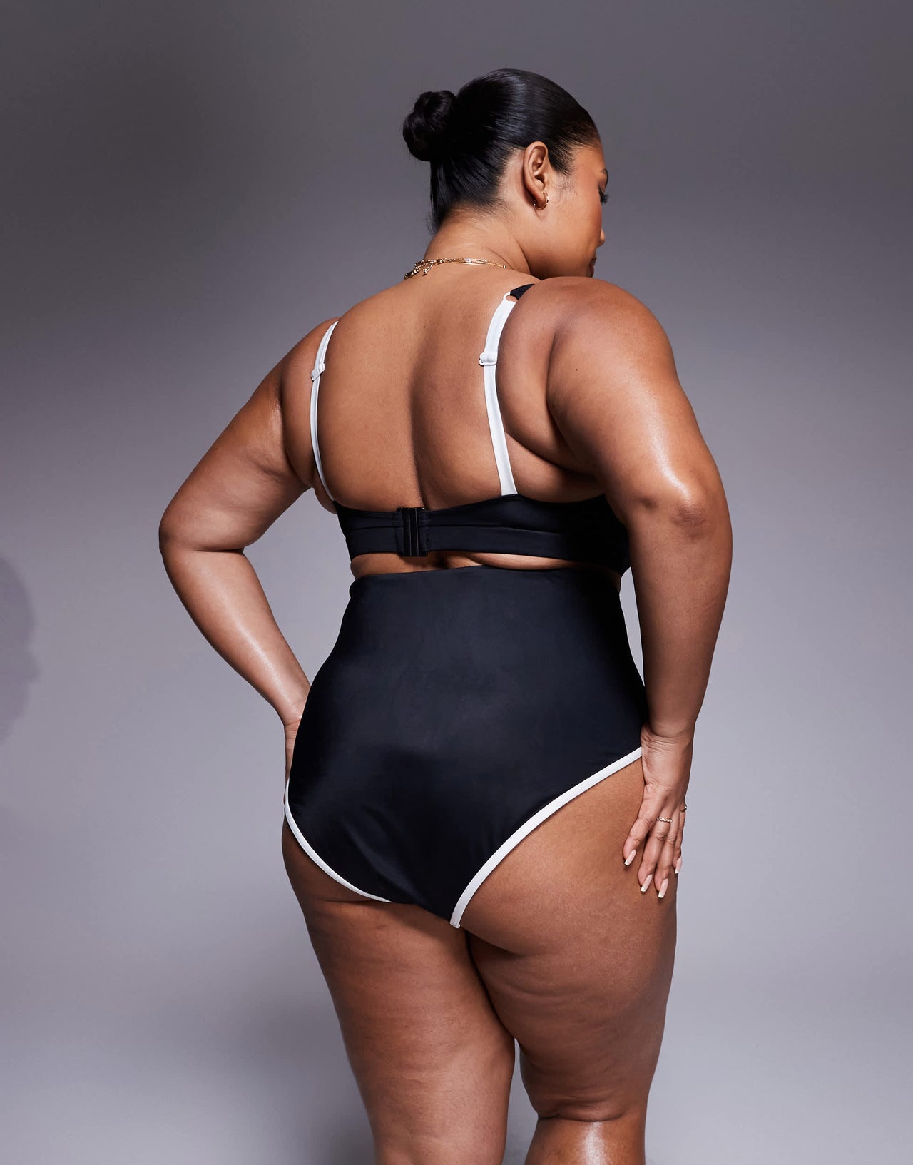 ASOS DESIGN Curve contrast binding high leg high waist bikini bottom in black