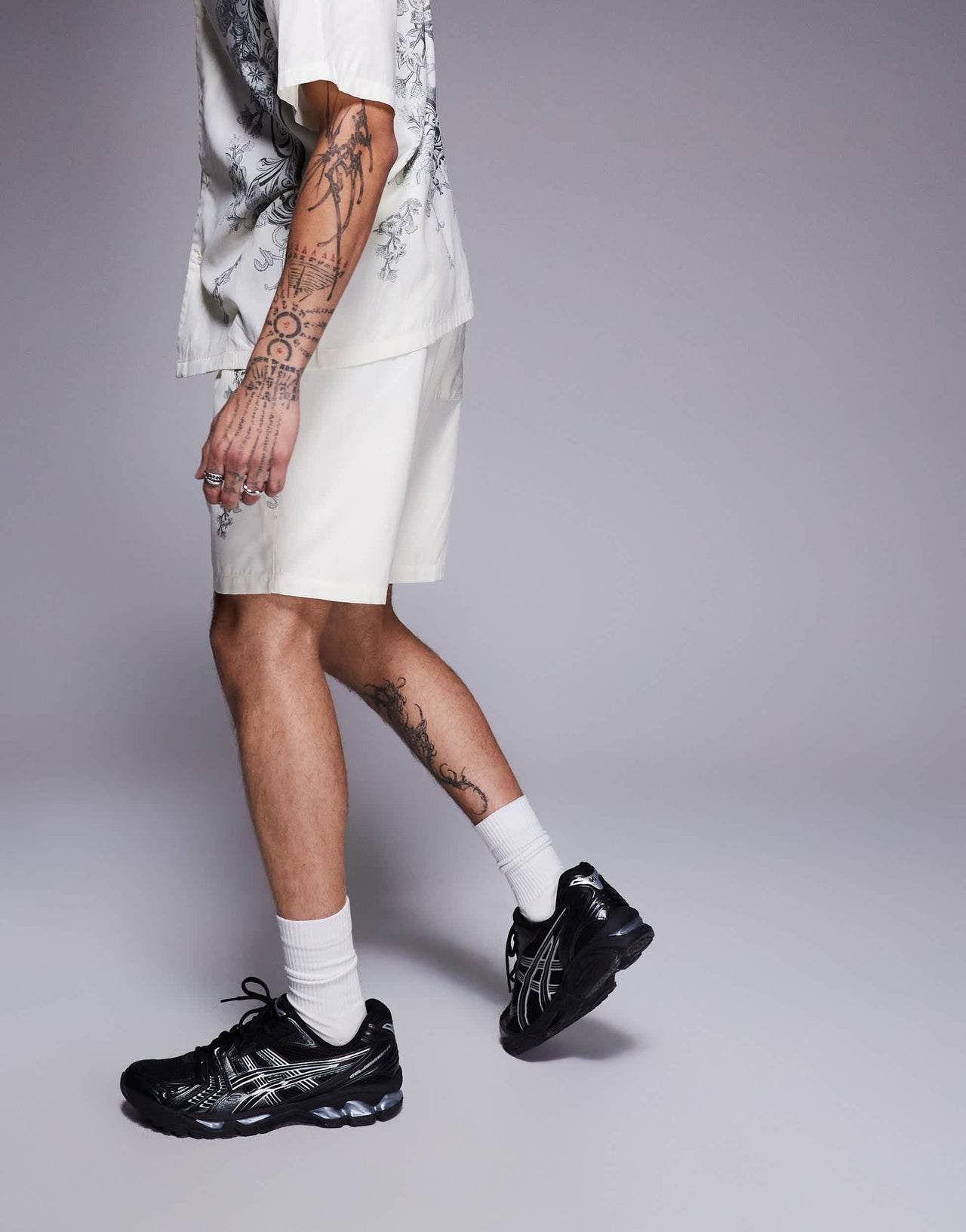 Liquor N Poker royal emblem print motif shorts co-ord in off white