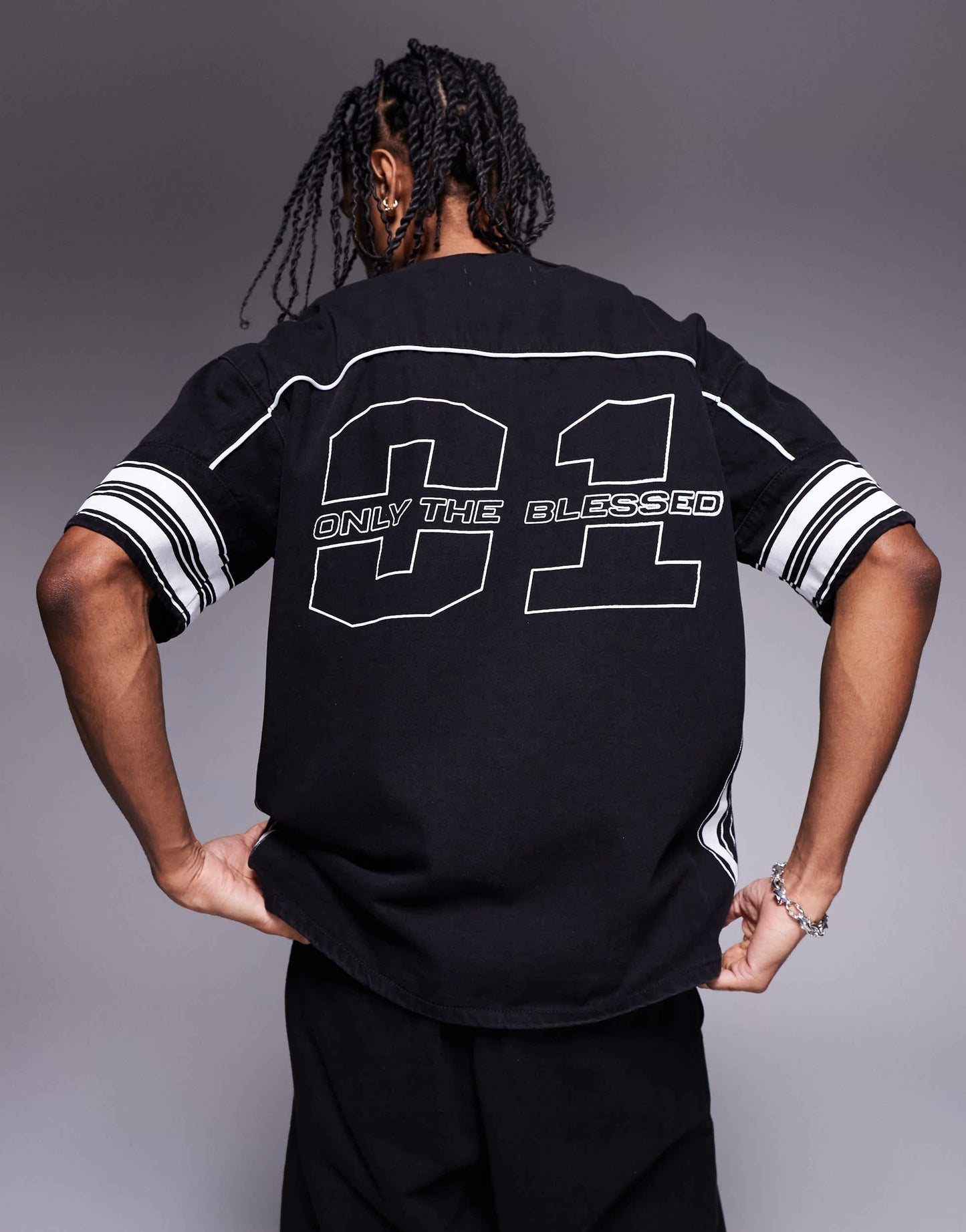 Liquor N Poker overszied varsity hockey t-shirt in black