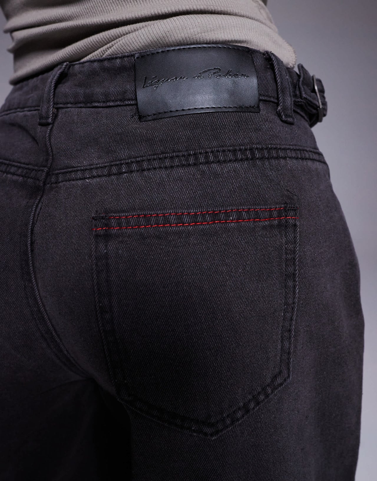 Liquor N Poker mid rise denim utility jorts in dirty black wash