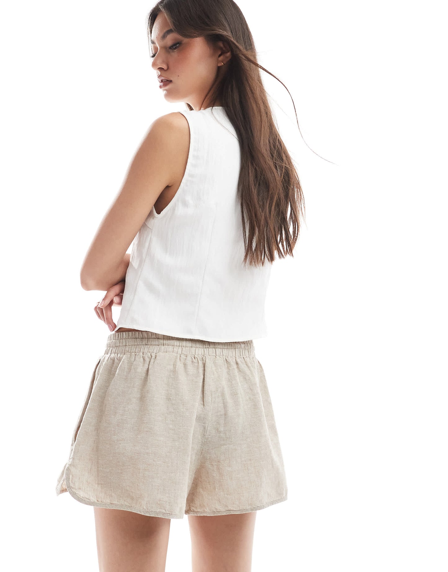 Monki linen shorts in beige exclusive to ASOS