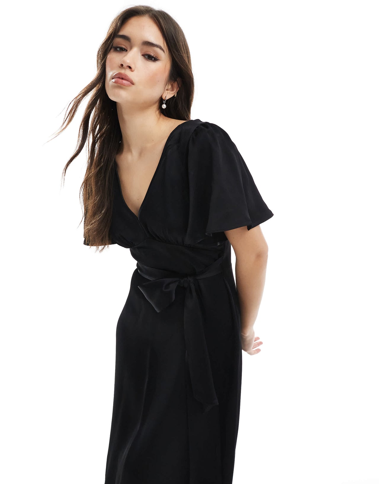 Maids to Measure Bridesmaid flutter sleeve maxi dress in black