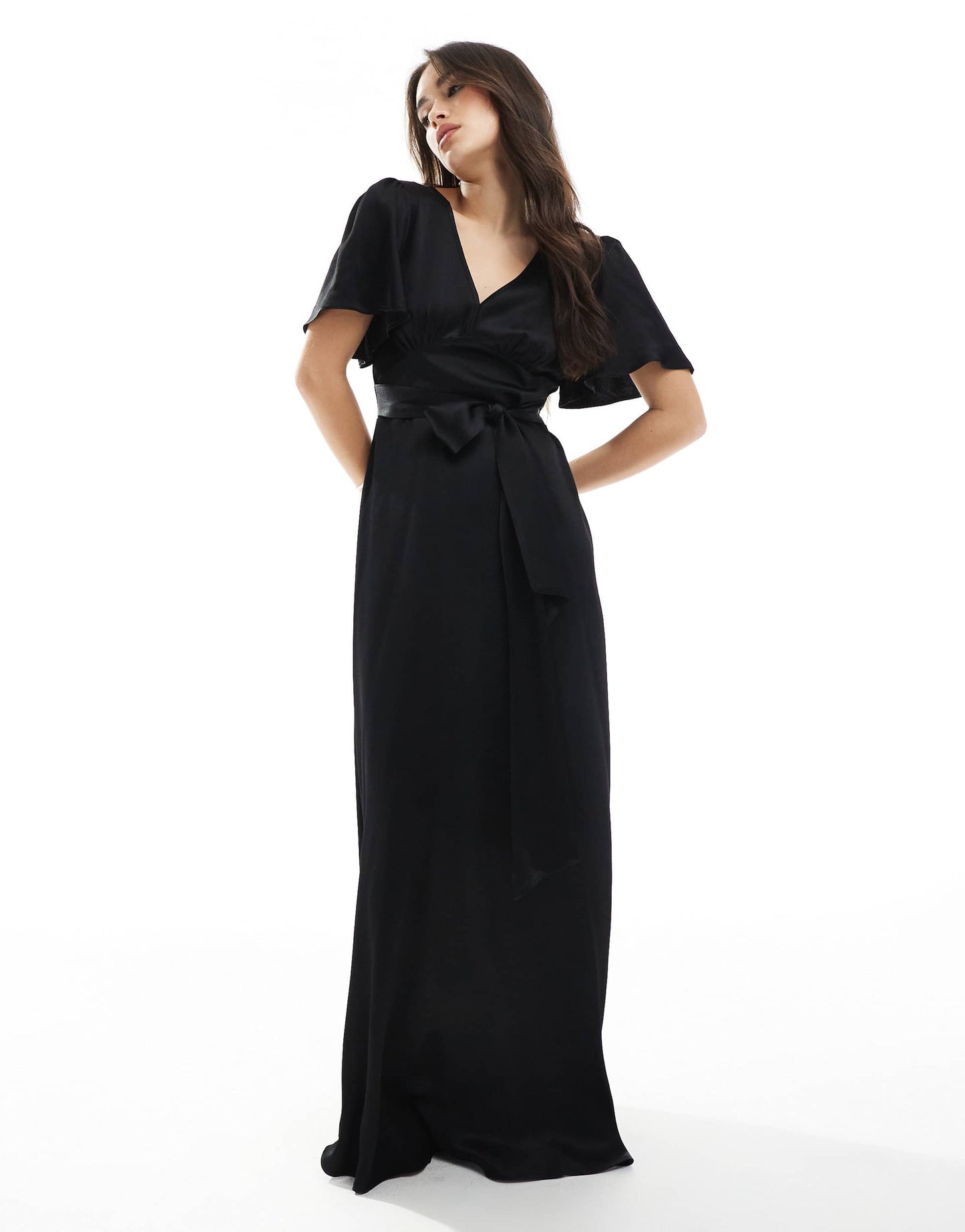 Maids to Measure Bridesmaid flutter sleeve maxi dress in black