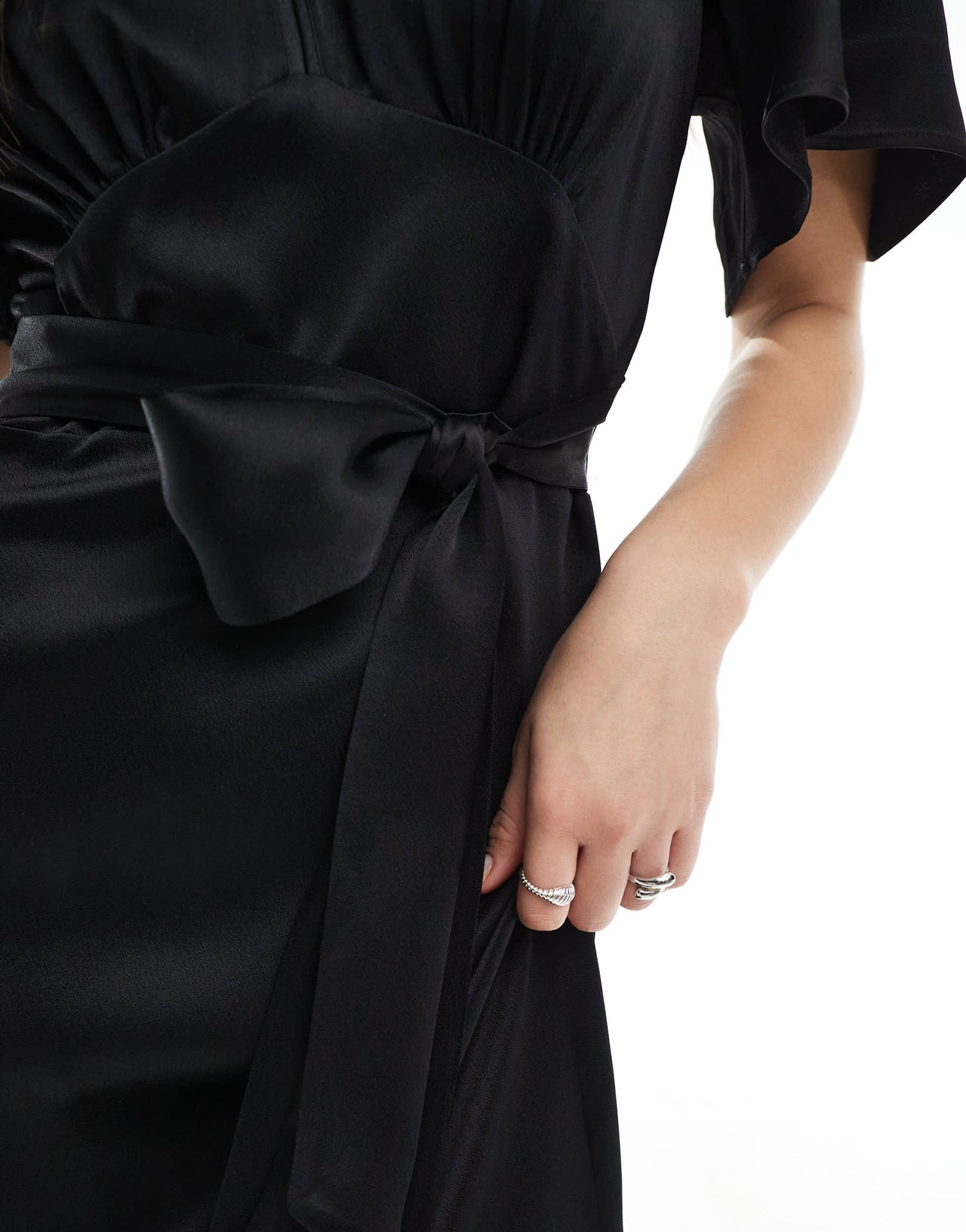 Maids to Measure Bridesmaid flutter sleeve maxi dress in black