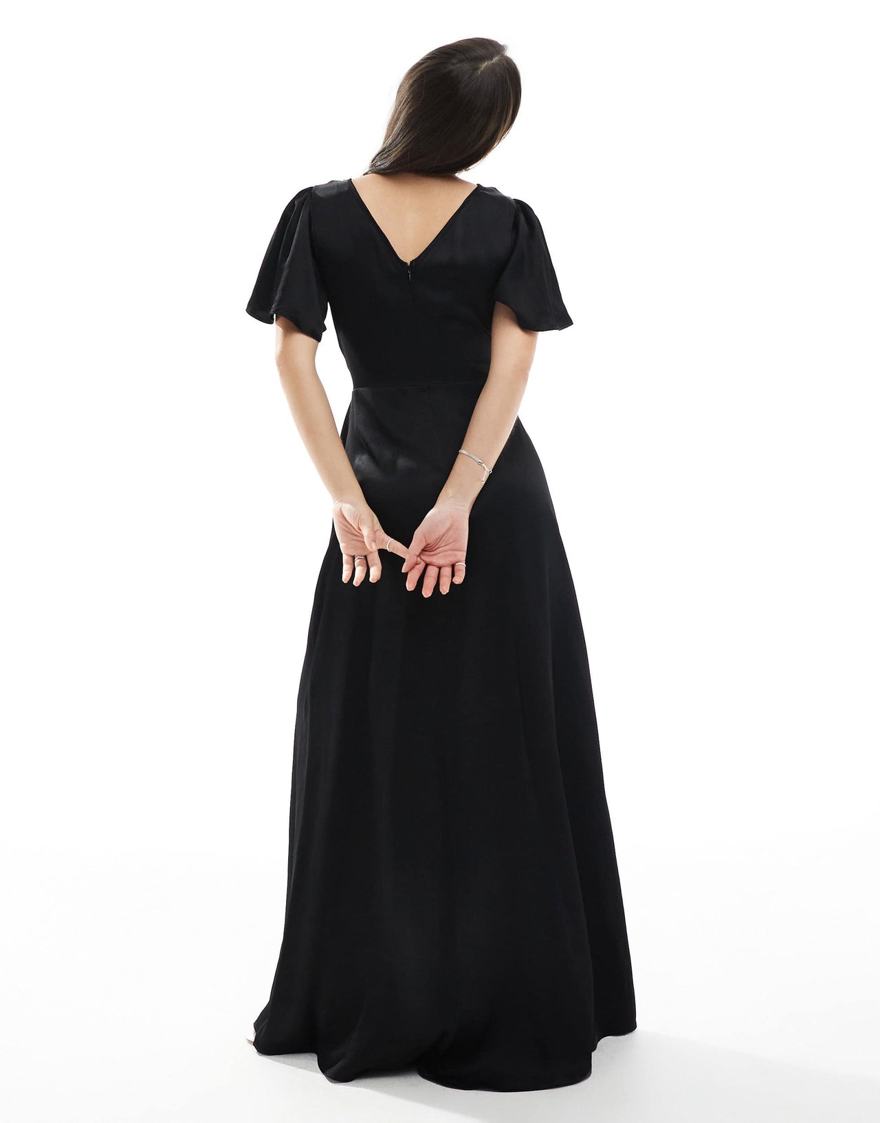 Maids to Measure Bridesmaid flutter sleeve maxi dress in black