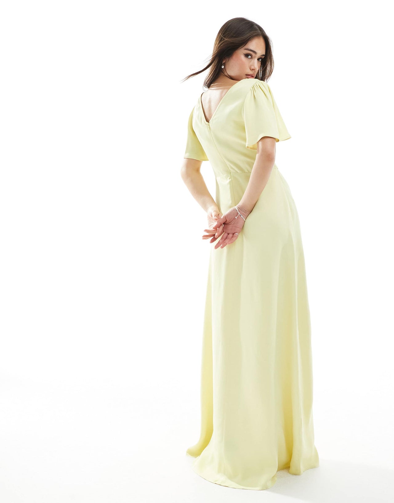 Maids to Measure Bridesmaid flutter sleeve maxi dress in lemon