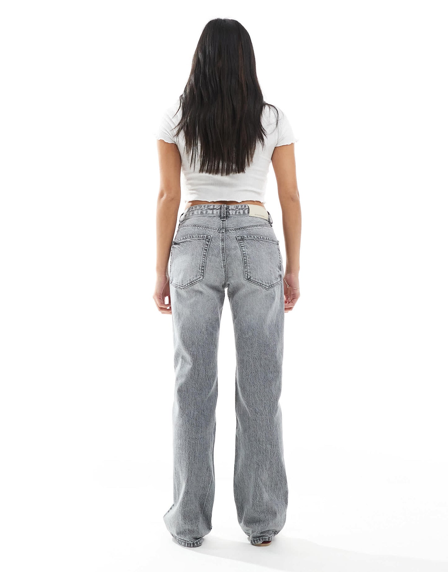 Stradivarius Petite D98 straight leg jeans in dark grey wash
