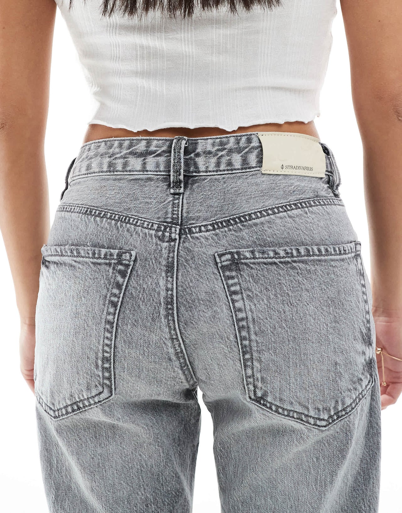 Stradivarius Petite D98 straight leg jeans in dark grey wash