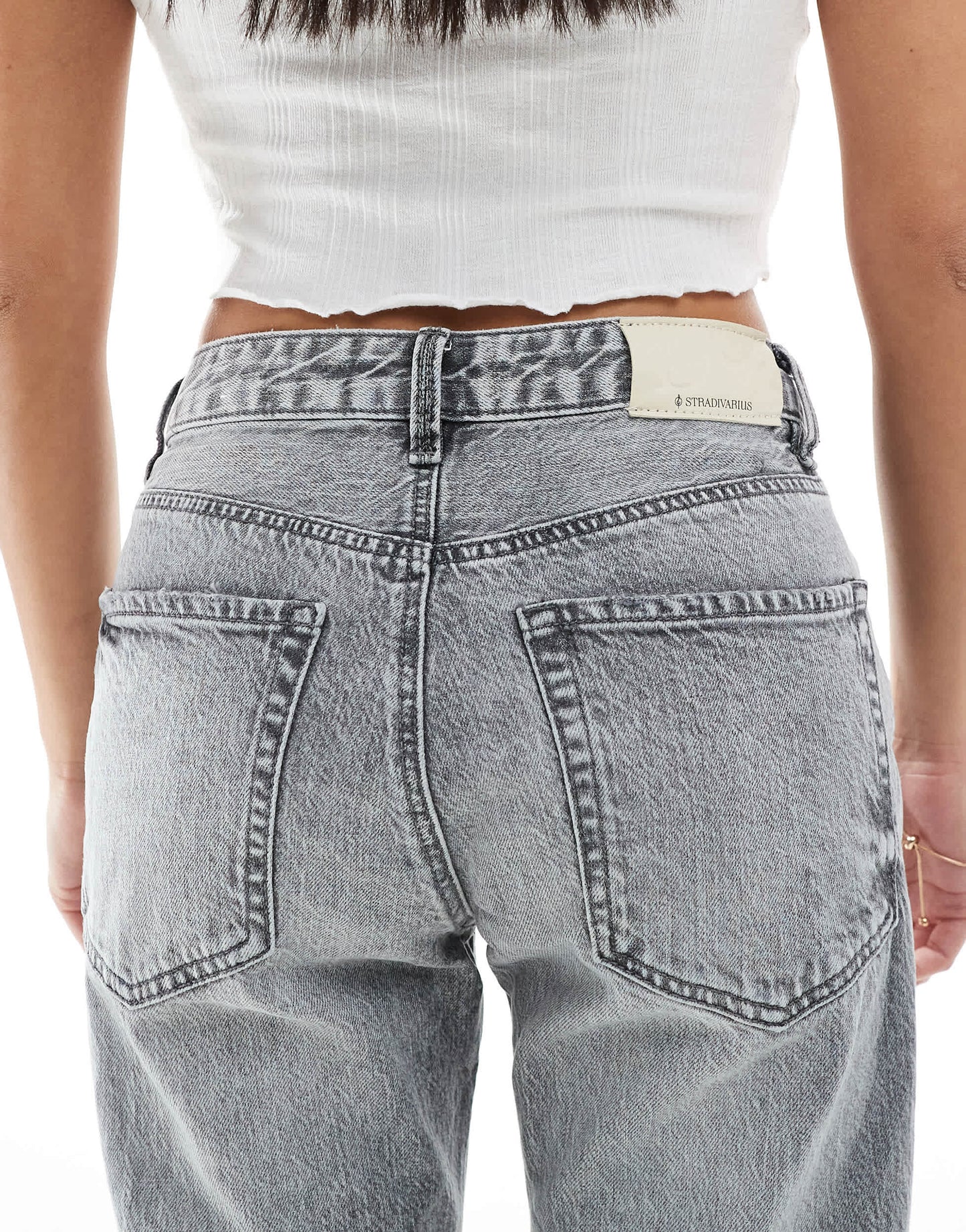 Stradivarius Petite D98 straight leg jeans in dark grey wash