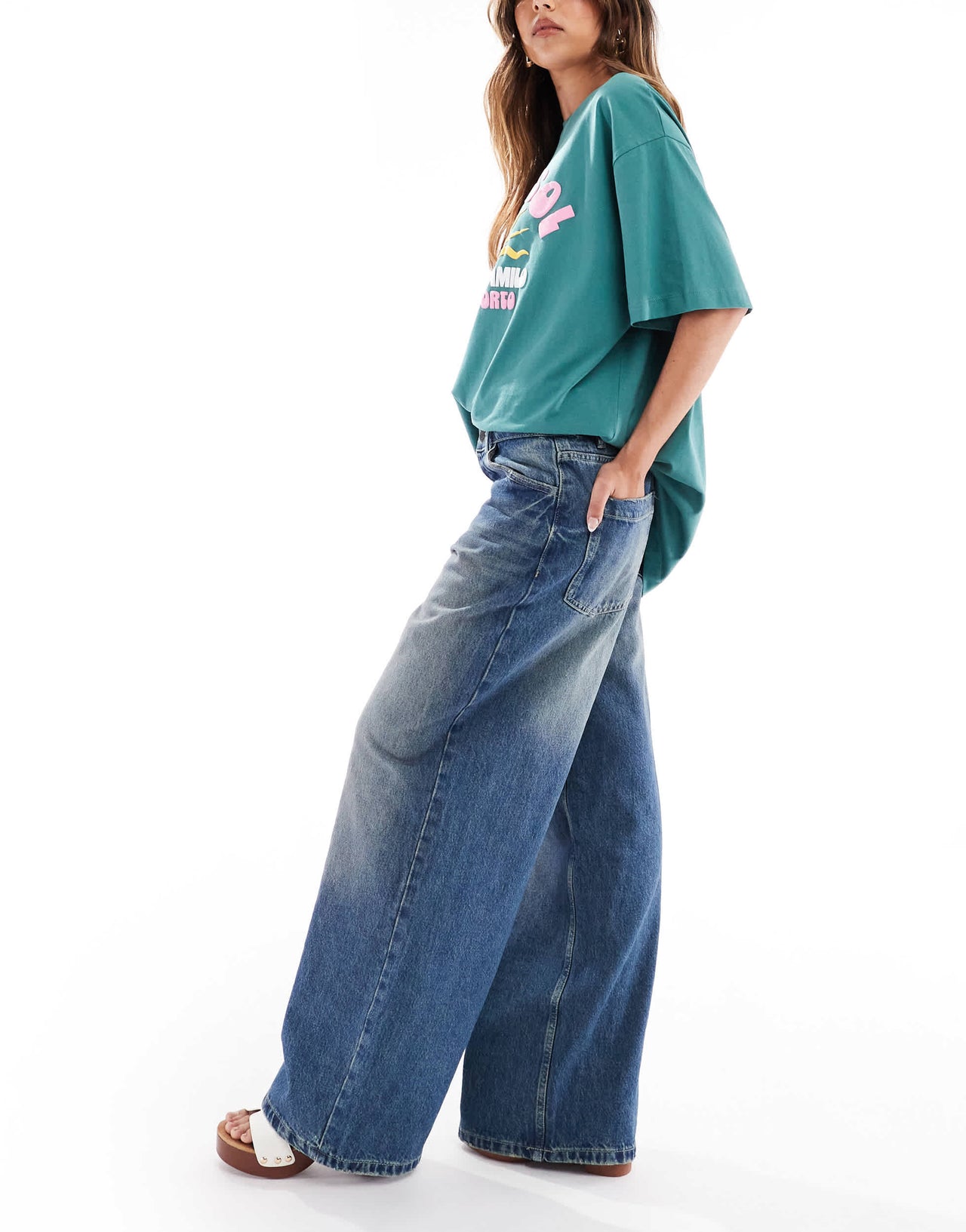 Stradivarius STR baggy jean in dark vintage wash