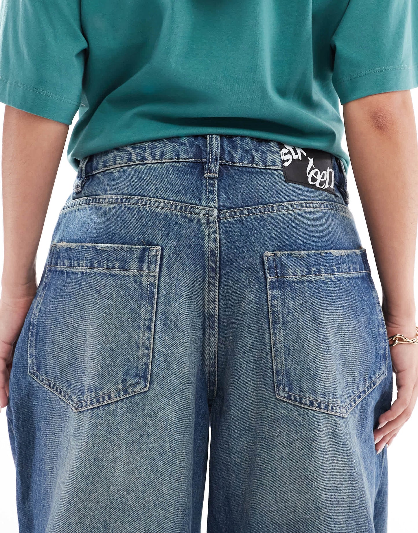Stradivarius STR baggy jean in dark vintage wash