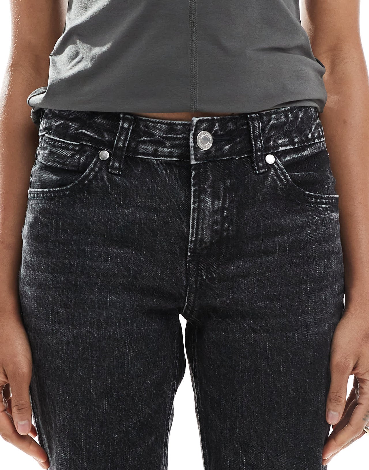 Stradivarius Tall D03 low waisted straight leg jean in black wash