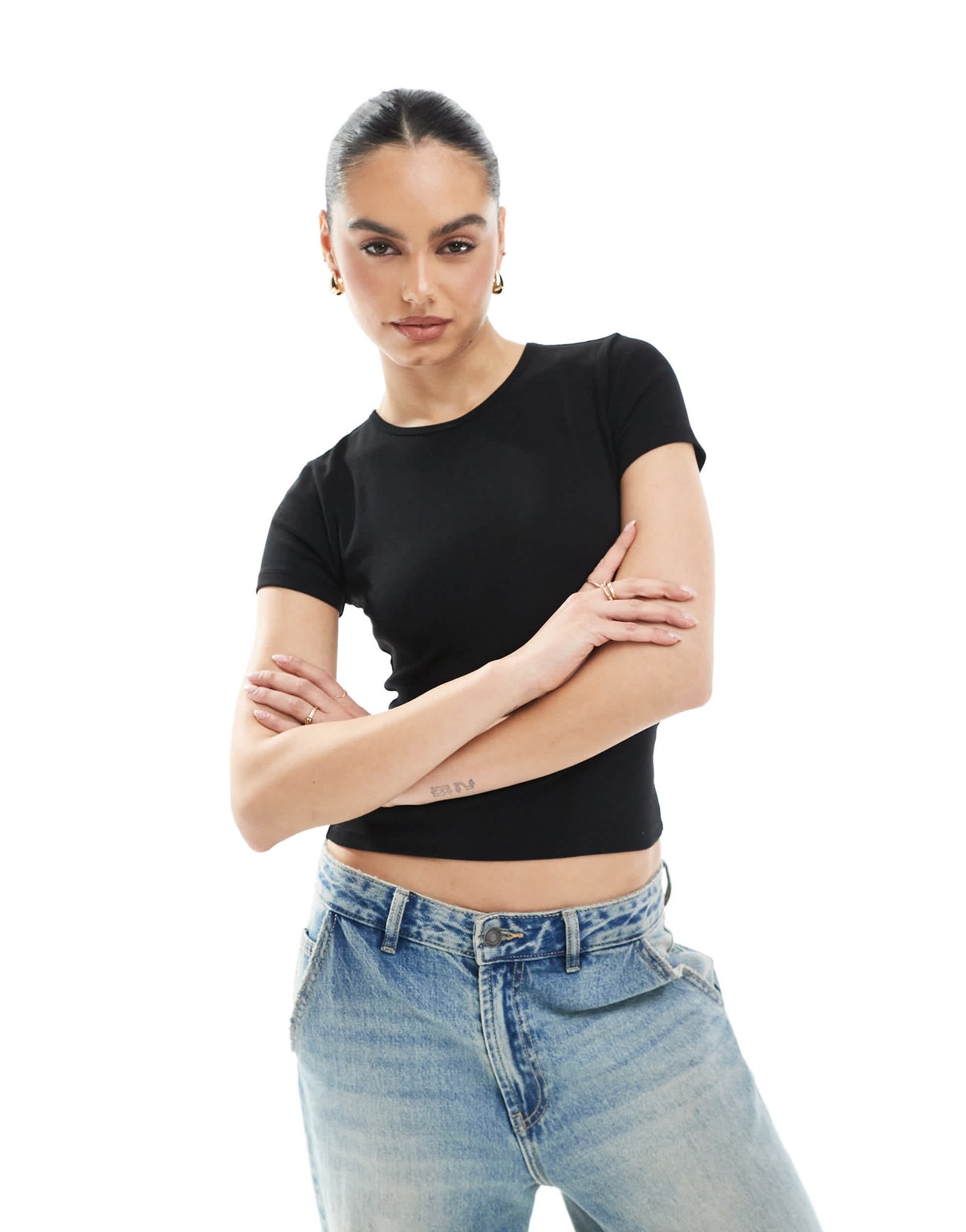 Stradivarius slim fit short sleeve t-shirt in black