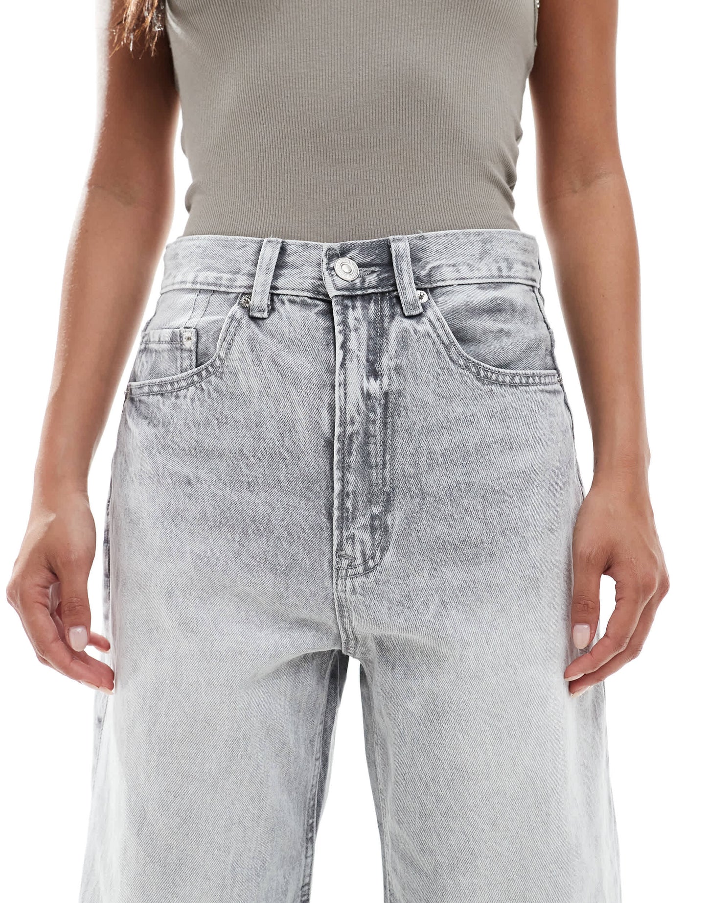 Stradivarius Petite D88 baggy jean in grey wash