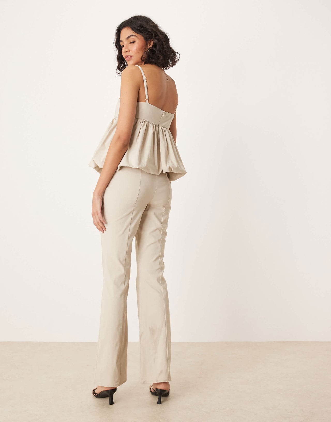 ASOS DESIGN structured peplum jumpsuit in ivory