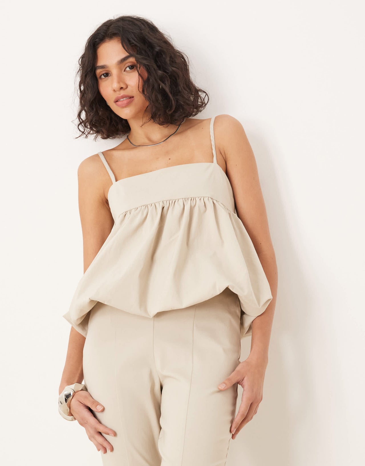 ASOS DESIGN structured peplum jumpsuit in ivory