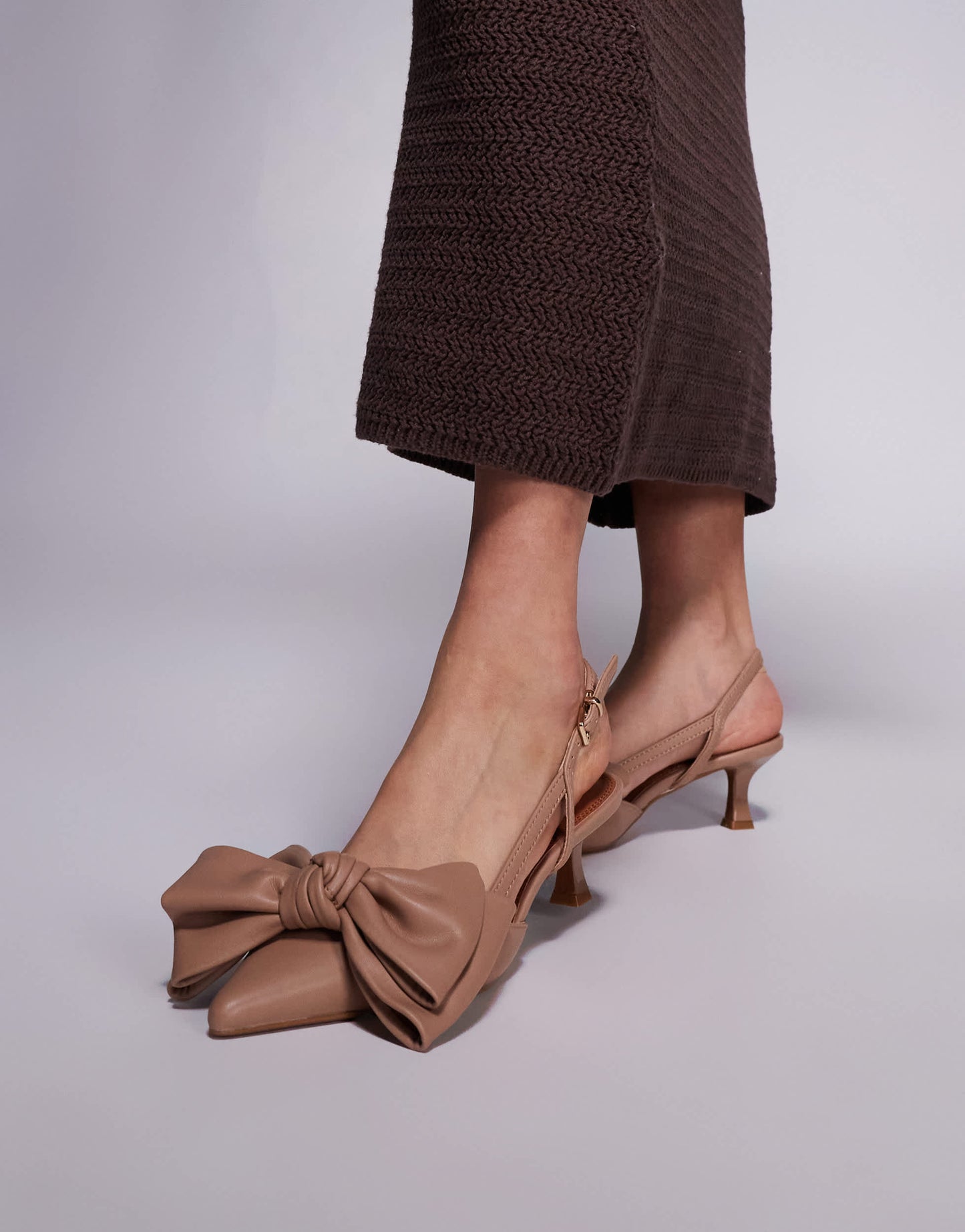 River Island bow detailed slingback heel in dark beige